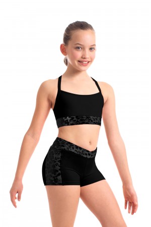 Kids' Bloch Abiana Animal Printed Mesh Racer Back Crop Tops Black | MYEAH19528