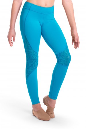 Kids' Bloch Asher Animal Printed Mesh Panelled Full Length Tight Bottoms Turquoise | UMYTG80156