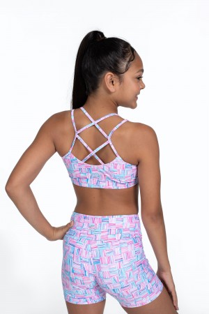 Kids' Bloch Flo Active Remi Criss Cross Back Bra Tops Geo Cubes | FMYHY21640