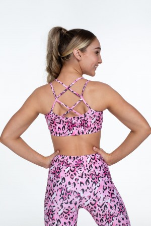 Kids' Bloch Flo Active Remi Criss Cross Back Bra Tops Sketch Leopard | MYIIZ35199