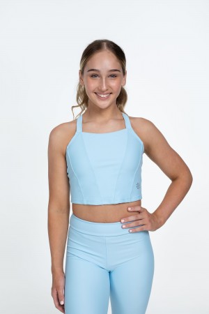 Kids' Bloch Flo Active Shelby Seamed Cross Back Tops Sky | MYCIF70978