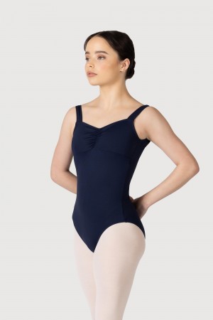 Kids' Bloch Microlux™ Gayleena Empire Gathered Front Wide Strap Leotards Navy | MYCVG74799