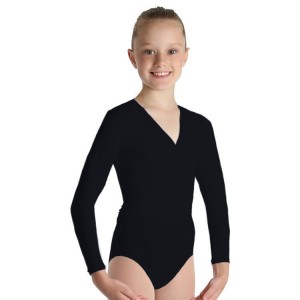 Kids' Bloch Overture Crossover Long Sleeve Wrap Tops Black | FMYUI27096