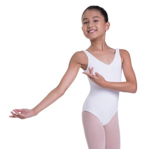 Kids' Bloch Overture Odetta Sleeveless Pleat Leotards White | GMYUC30872