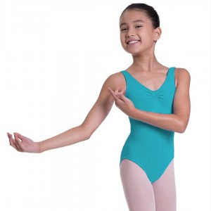 Kids' Bloch Overture Odetta Sleeveless Pleat Leotards Teal | MYJZR54080