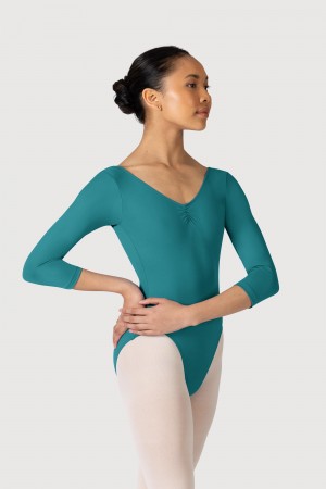 Women's Bloch Microlux™ Nona Gathered Front & Back Sleeve Leotards Teal | MYDYB17718