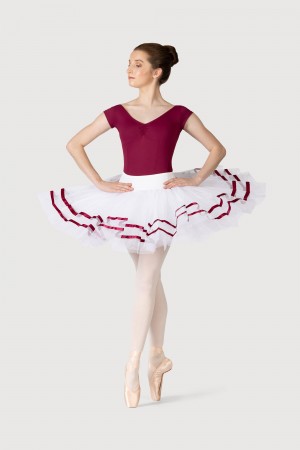 Women's Bloch Nadia Ribbon ½ Tutu Skirts White/Burgundy | BMYSD52340