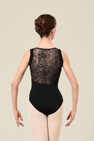 Women's Bloch Olimpia Animal Printed Mesh Tank Leotards Black | MYNZX95221