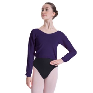 Women's Bloch Overt Cropped Long Sleeve Sweater Tops Purple | FMYUI94198