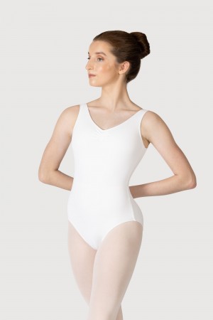 Women's Bloch Overture Odetta Sleeveless Pleat Leotards White | XMYBH22687