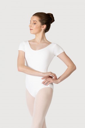 Women's Bloch Overture Olisia Short Sleeve Leotards White | MYZDE23037