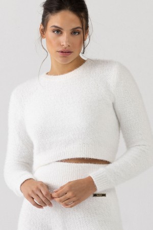 Women's Bloch Popcorn Stitch Long Sleeve Knitwear Ivory | MYNZX88584