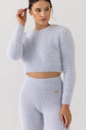 Women's Bloch Popcorn Stitch Long Sleeve Knitwear Sky | TMYPQ53737