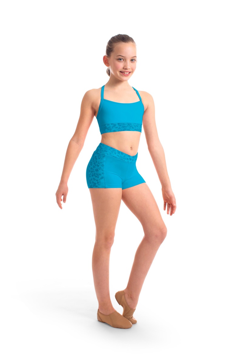 Kids' Bloch Abiana Animal Printed Mesh Racer Back Crop Tops Turquoise | SMYNY61414