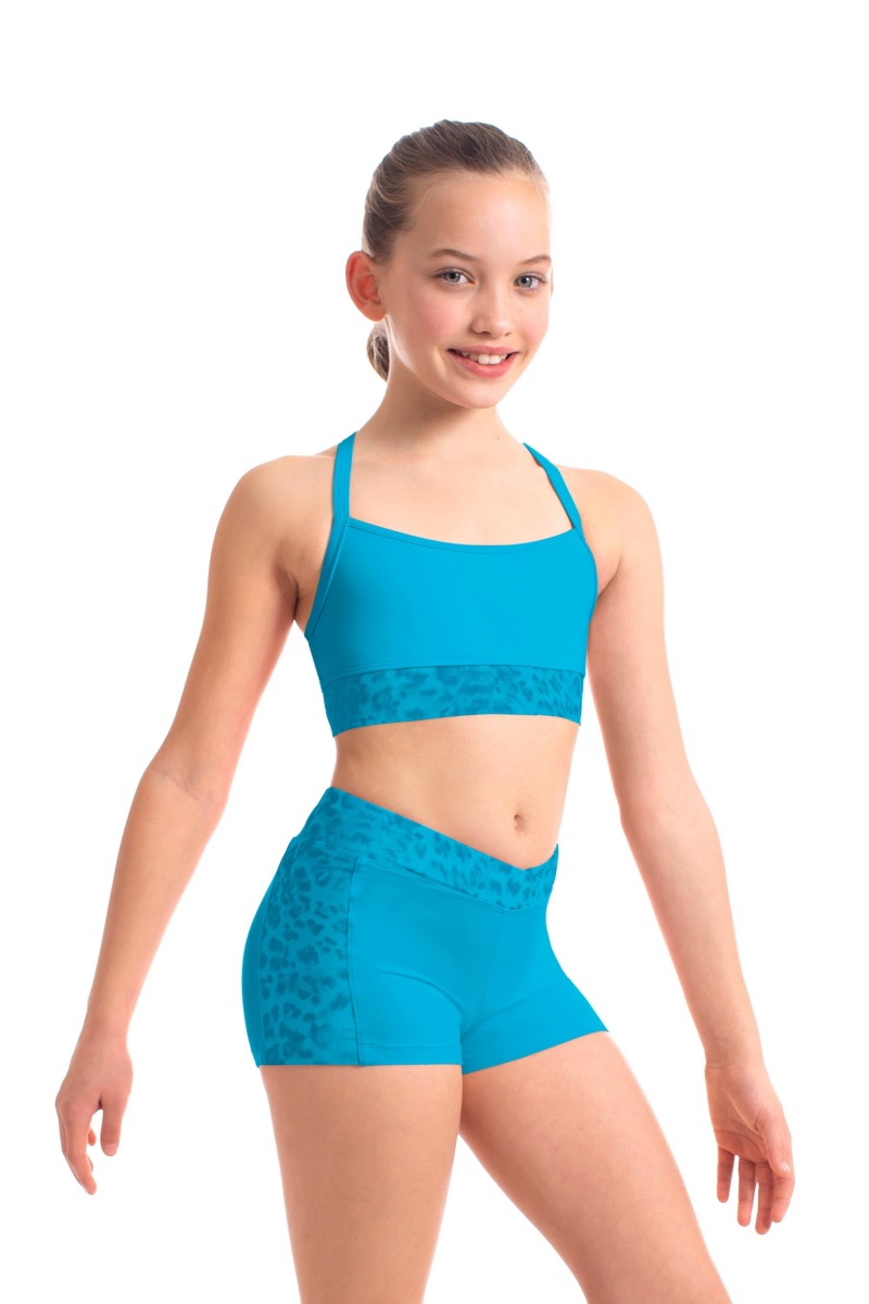 Kids\' Bloch Abiana Animal Printed Mesh Racer Back Crop Tops Turquoise | SMYNY61414