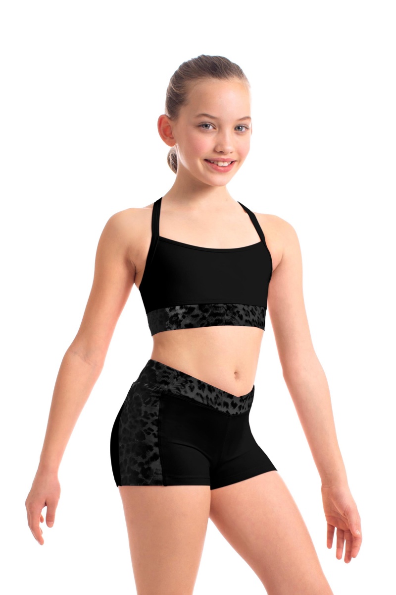 Kids\' Bloch Abiana Animal Printed Mesh Racer Back Crop Tops Black | MYEAH19528