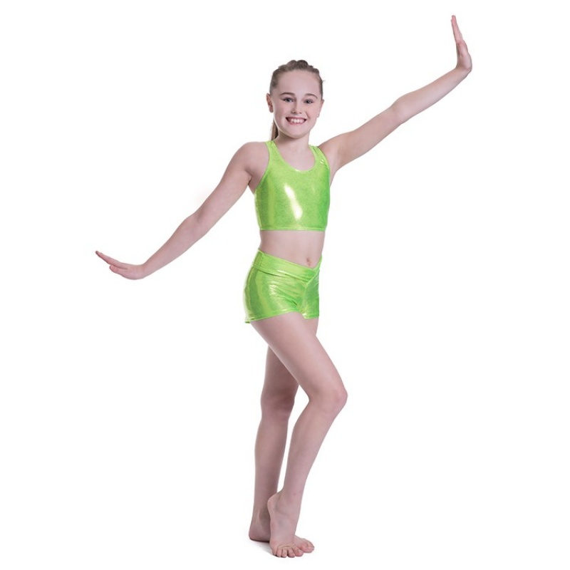 Kids' Bloch Belagio Lurex Foil Front Fitted Short Bottoms Lime | XMYGW54041