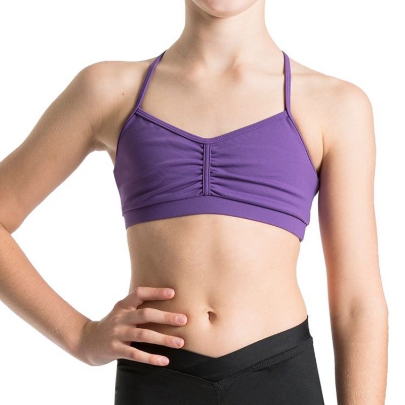 Kids\' Bloch Bunga Gathered Racer Crop Tops Purple | MYXBR78989