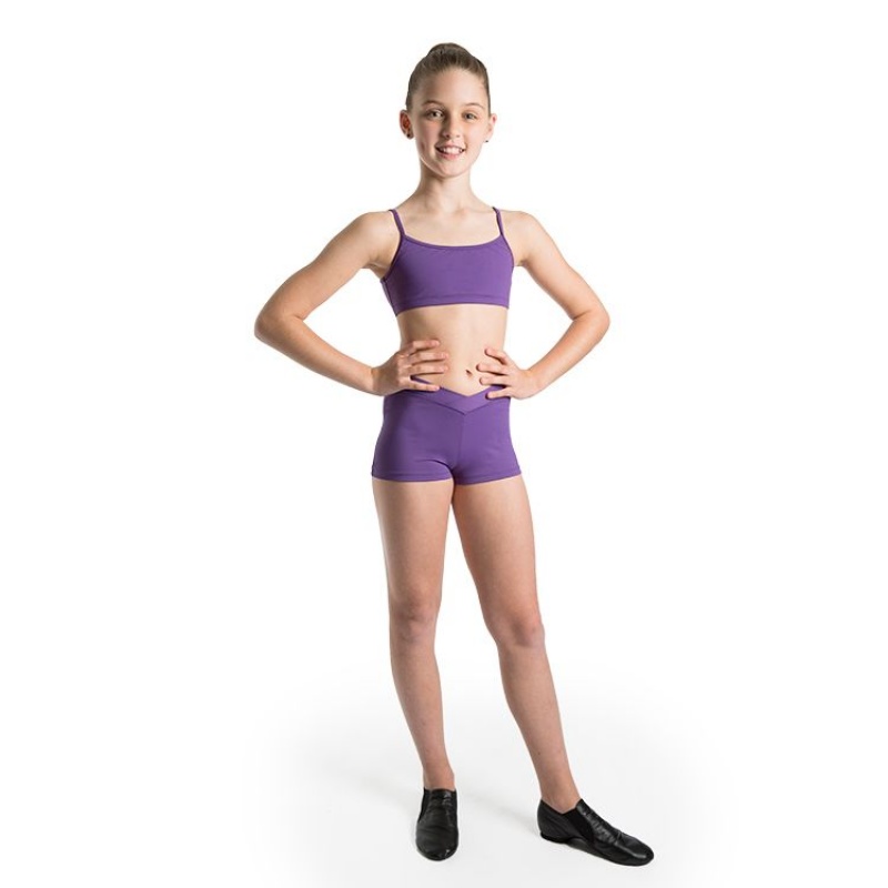 Kids' Bloch Dielle Straight Front Crop Tops Purple | PMYQX67003