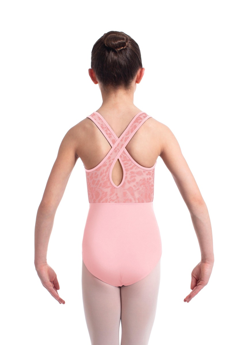 Kids' Bloch Elina Animal Printed Mesh Cross Back Leotards Candy Pink | MMYFT21746