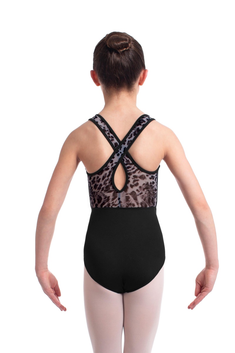 Kids' Bloch Elina Animal Printed Mesh Cross Back Leotards Black | BMYSO44546