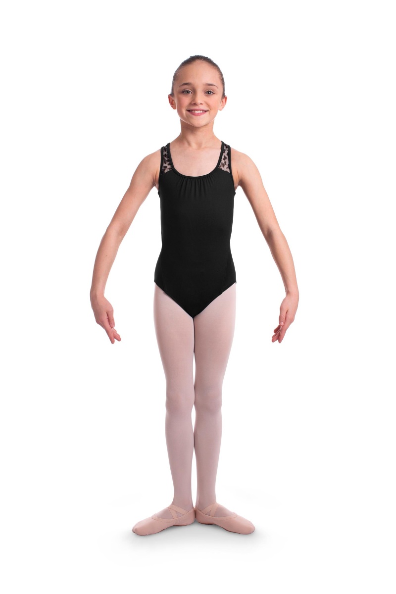 Kids' Bloch Elina Animal Printed Mesh Cross Back Leotards Black | BMYSO44546