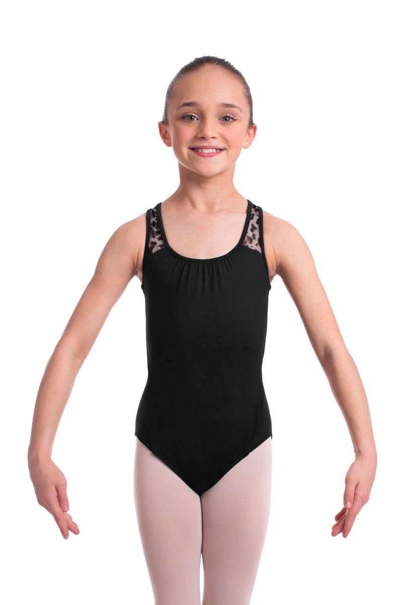 Kids\' Bloch Elina Animal Printed Mesh Cross Back Leotards Black | BMYSO44546