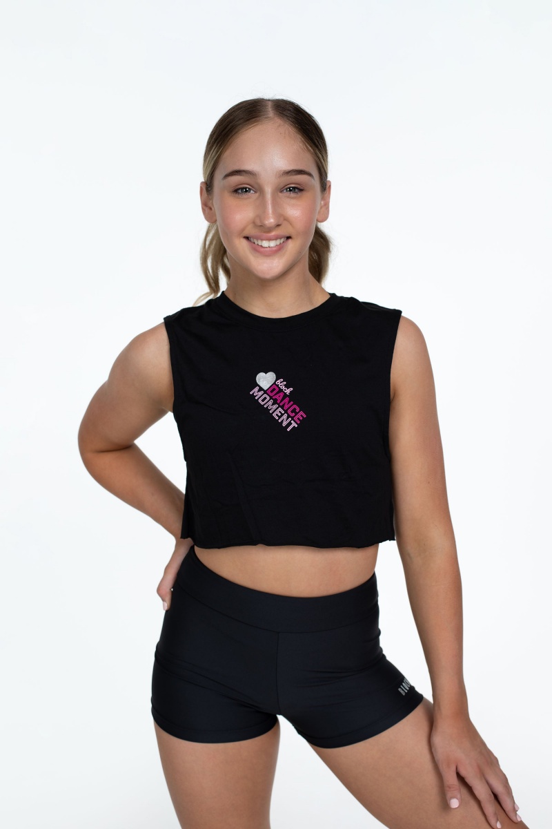 Kids\' Bloch Flo Active Crop Muscle Tops Black | MYNZX51229