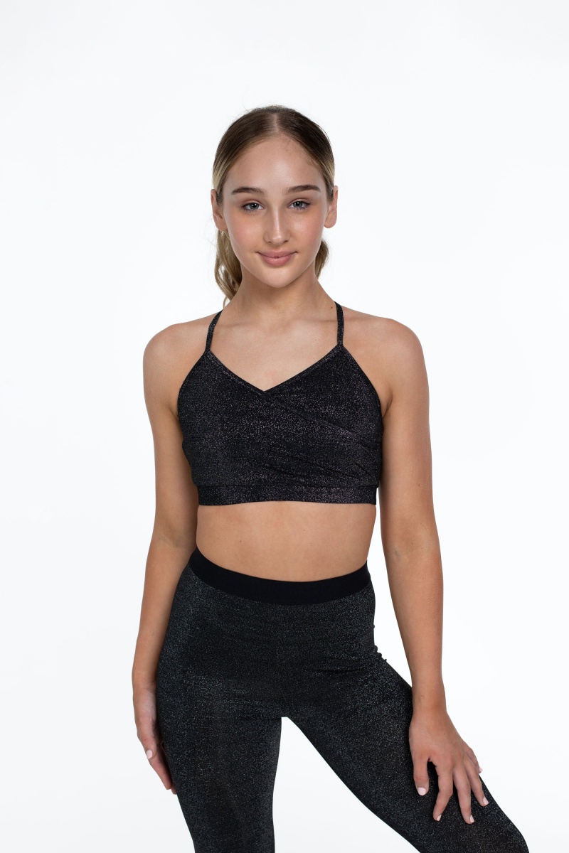 Kids' Bloch Flo Active Hayley Front Lurex Crop Tops Black | PMYER48412