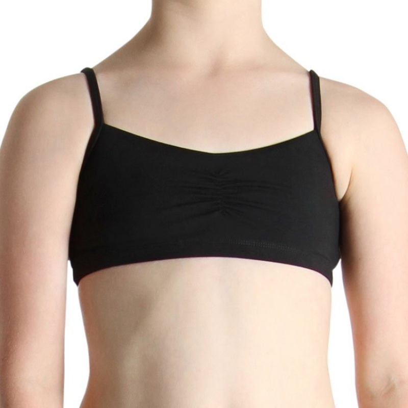 Kids\' Bloch Gather Front Crop Tops Black | QMYWA45026