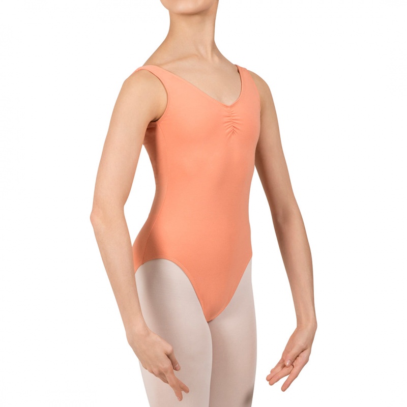 Kids' Bloch Gathered Front With Low Back Leotards Guava | MYXBR89891