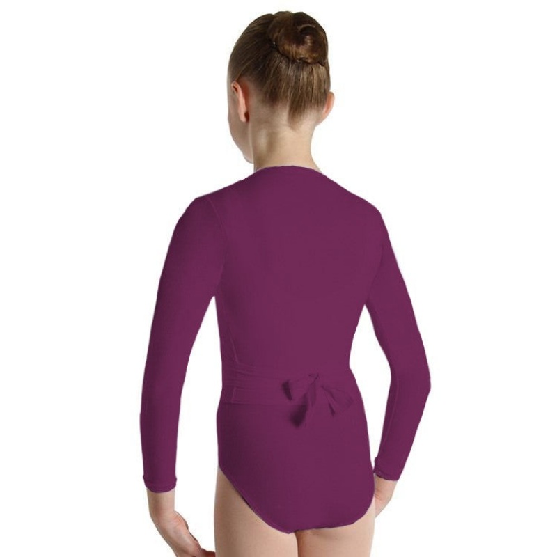 Kids' Bloch Overture Crossover Long Sleeve Wrap Tops Burgundy | MMYFT20678