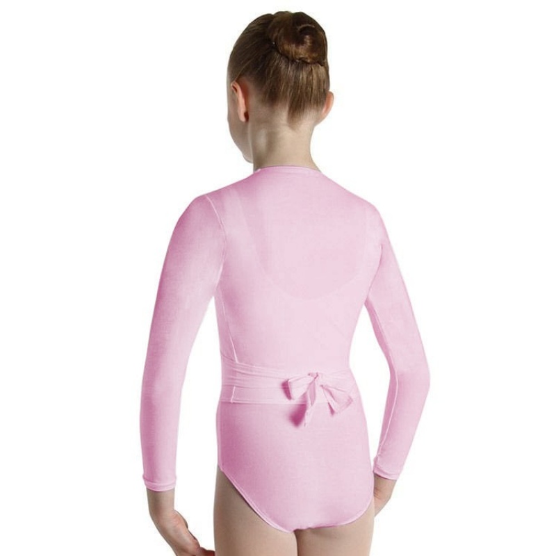 Kids' Bloch Overture Crossover Long Sleeve Wrap Tops French Rose | MYDFL69992