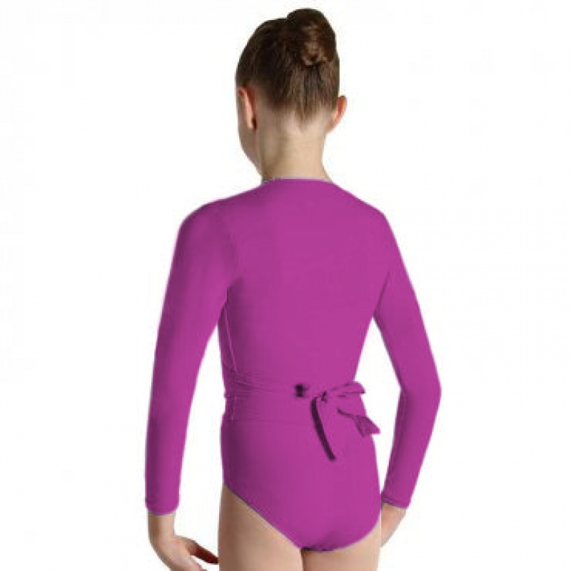 Kids' Bloch Overture Crossover Long Sleeve Wrap Tops Berry | FMYUI50685