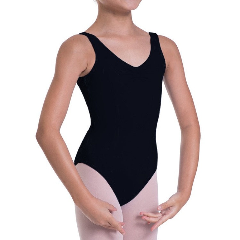 Kids' Bloch Overture Odetta Sleeveless Pleat Leotards Black | XMYBH14304