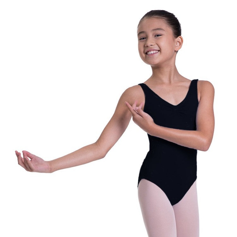 Kids\' Bloch Overture Odetta Sleeveless Pleat Leotards Black | XMYBH14304