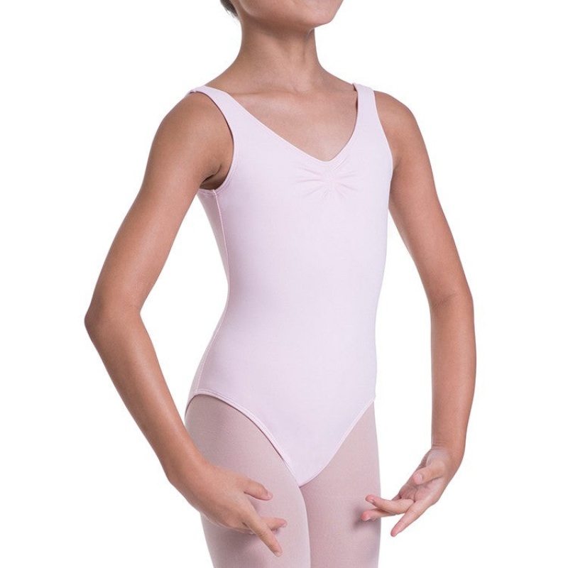 Kids' Bloch Overture Odetta Sleeveless Pleat Leotards Candy Pink | TMYWZ32836