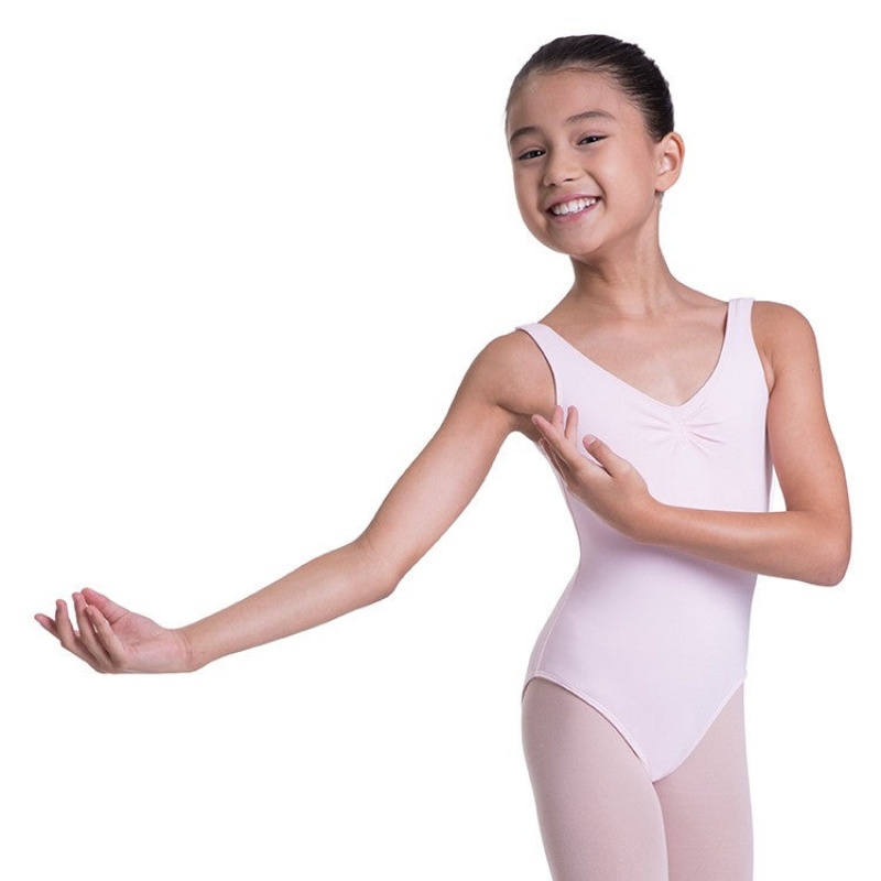 Kids\' Bloch Overture Odetta Sleeveless Pleat Leotards Candy Pink | TMYWZ32836