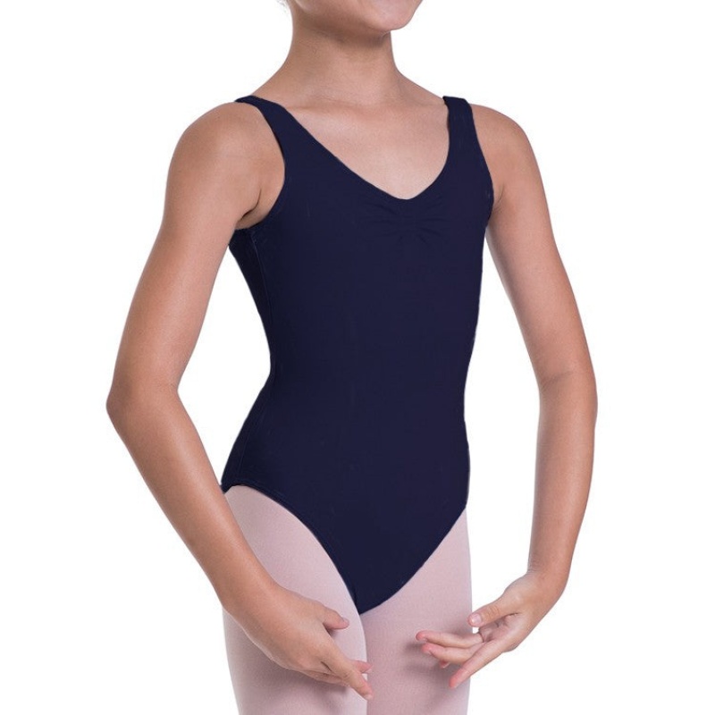 Kids' Bloch Overture Odetta Sleeveless Pleat Leotards Navy | PMYQX46623