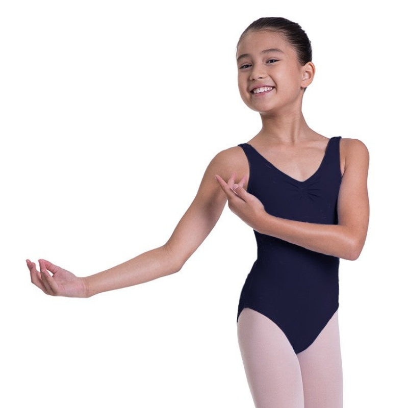 Kids\' Bloch Overture Odetta Sleeveless Pleat Leotards Navy | PMYQX46623