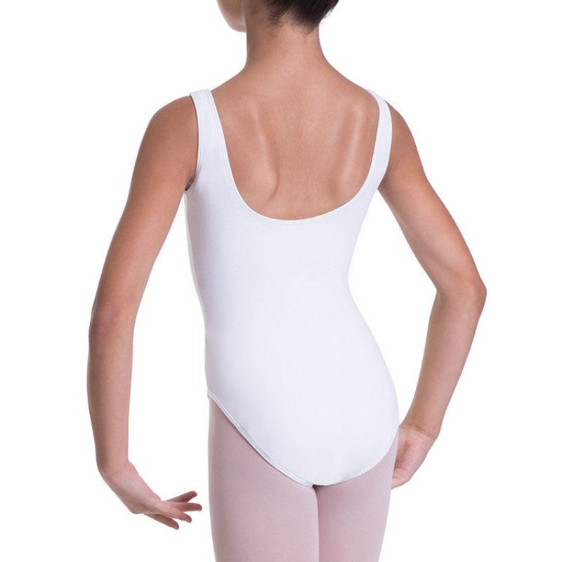 Kids' Bloch Overture Odetta Sleeveless Pleat Leotards White | GMYUC30872