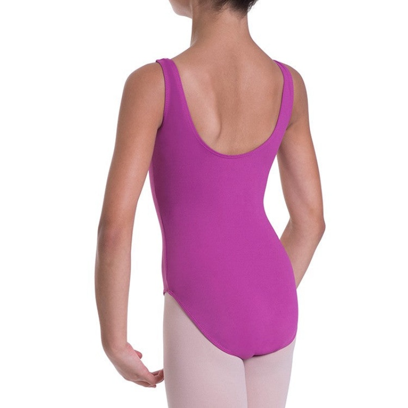 Kids' Bloch Overture Odetta Sleeveless Pleat Leotards Berry | MYXBR53873