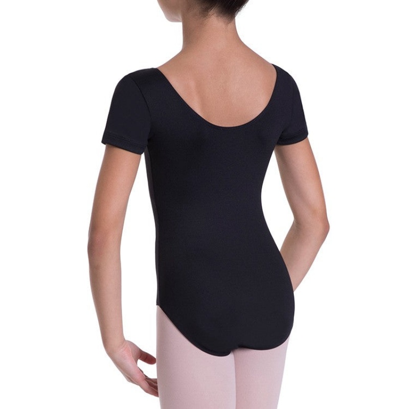 Kids' Bloch Overture Olisia Short Sleeve Leotards Black | YMYVQ47131