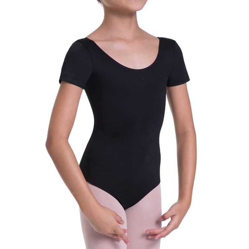 Kids' Bloch Overture Olisia Short Sleeve Leotards Black | YMYVQ47131