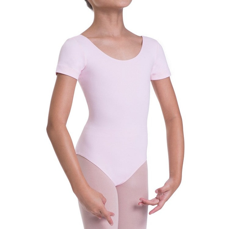 Kids' Bloch Overture Olisia Short Sleeve Leotards Candy Pink | UMYTG38387