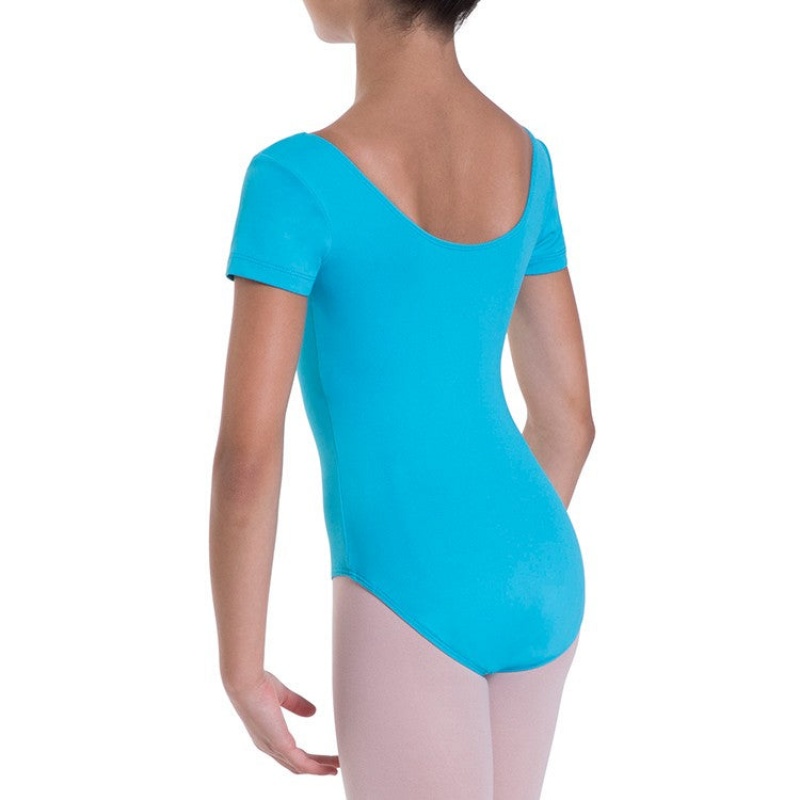 Kids' Bloch Overture Olisia Short Sleeve Leotards Capri Blue | DMYVO82599