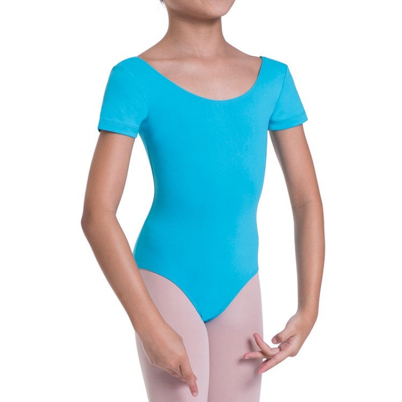 Kids' Bloch Overture Olisia Short Sleeve Leotards Capri Blue | DMYVO82599