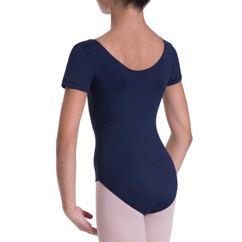 Kids' Bloch Overture Olisia Short Sleeve Leotards Navy | MMYHR98106