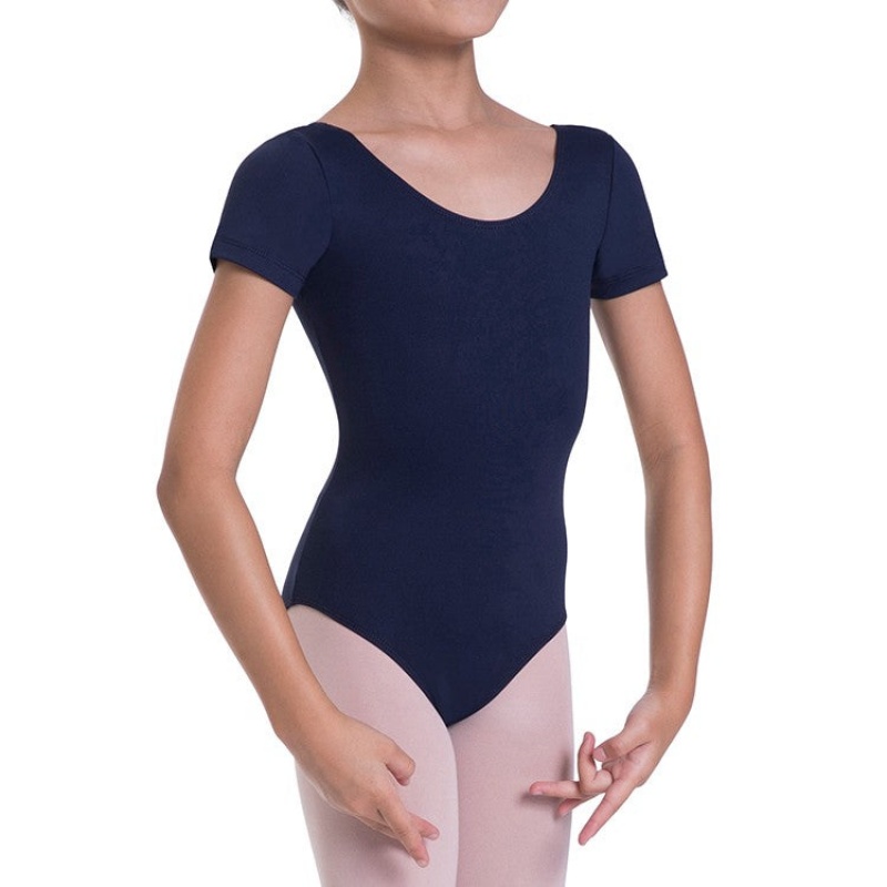 Kids' Bloch Overture Olisia Short Sleeve Leotards Navy | MMYHR98106