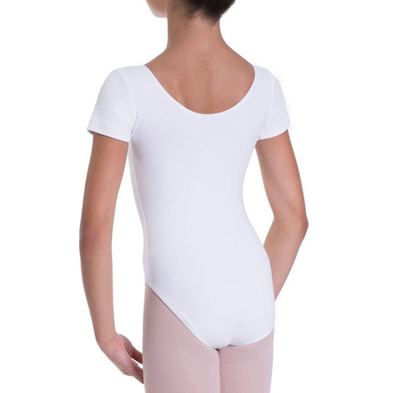 Kids' Bloch Overture Olisia Short Sleeve Leotards White | MMYFT15537